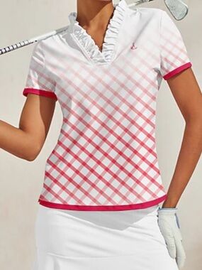 Acegolfs Short Sleeve Polo Shirt Women L White Pink Tennis Golf Athleisure